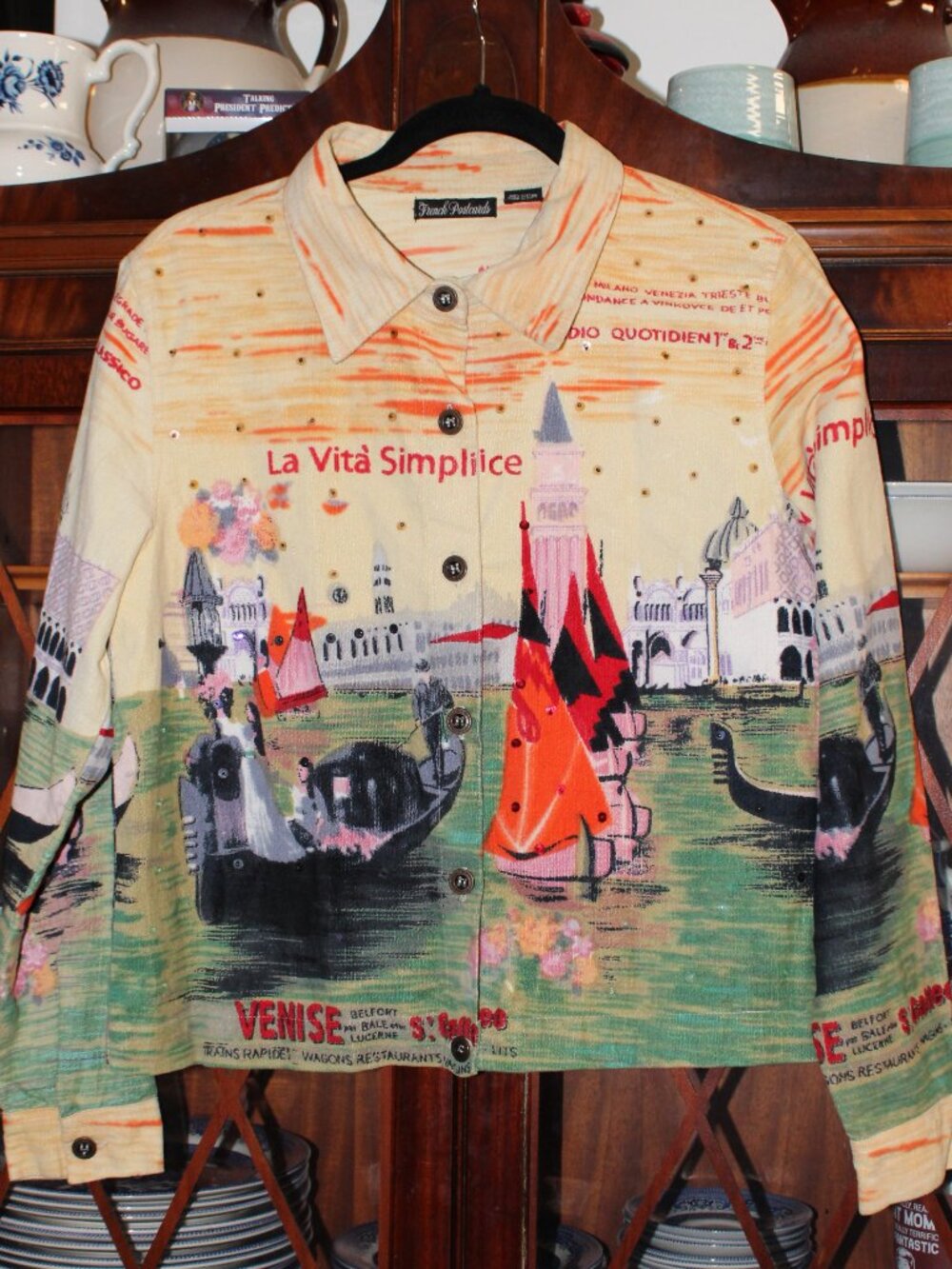 French Postcards Jacket Artsy Button Up Blazer Art To Wear Womens Size M - Picture 5 of 8
